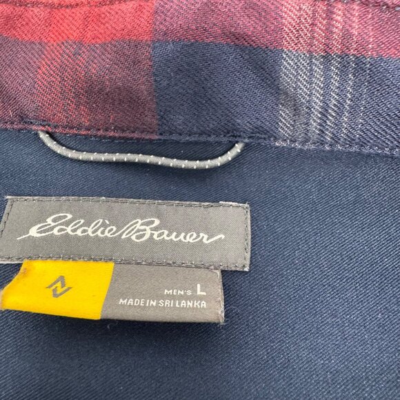 Eddie Bauer Flannel Shirt Men's Large Button Up Red Blue Plaid Long Sleeve - Picture 4 of 4